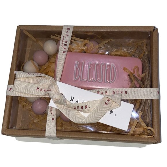 Rae Dunn Ceramic pink BLESSED with beaded rope decor - Picture 1 of 3